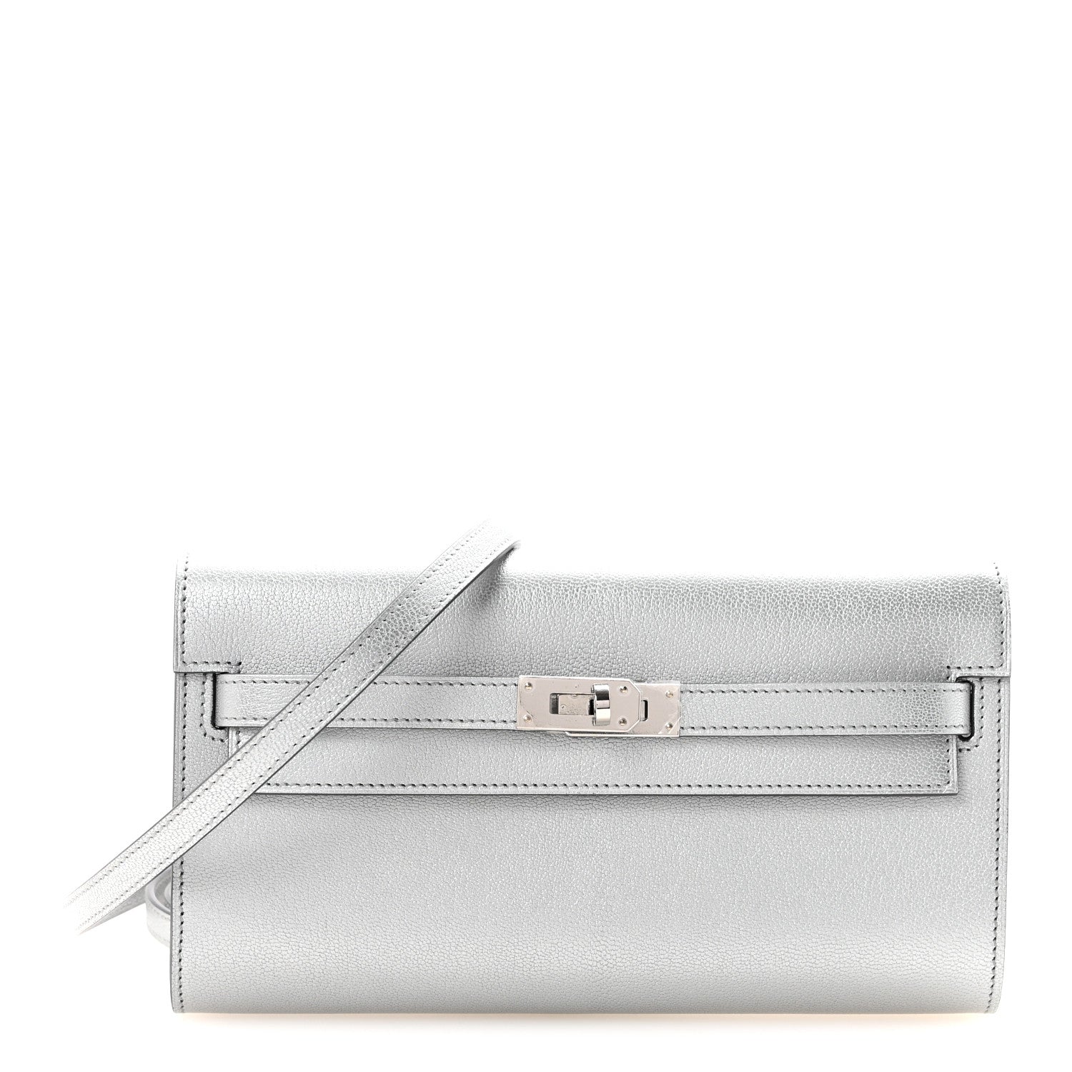 Hermes Metallic Chevre Chamkilight Kelly Wallet To Go Argent 1 of 10