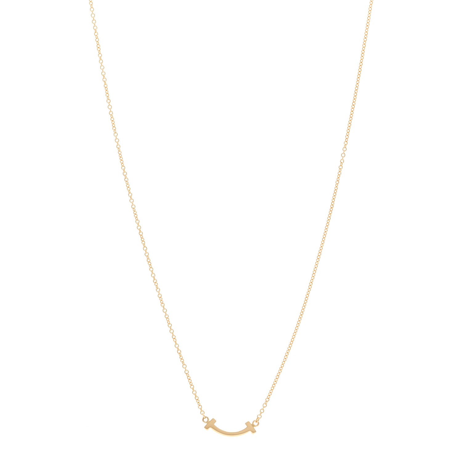 Tiffany 18K Yellow Gold Mini T Smile Pendant Necklace 1 of 5