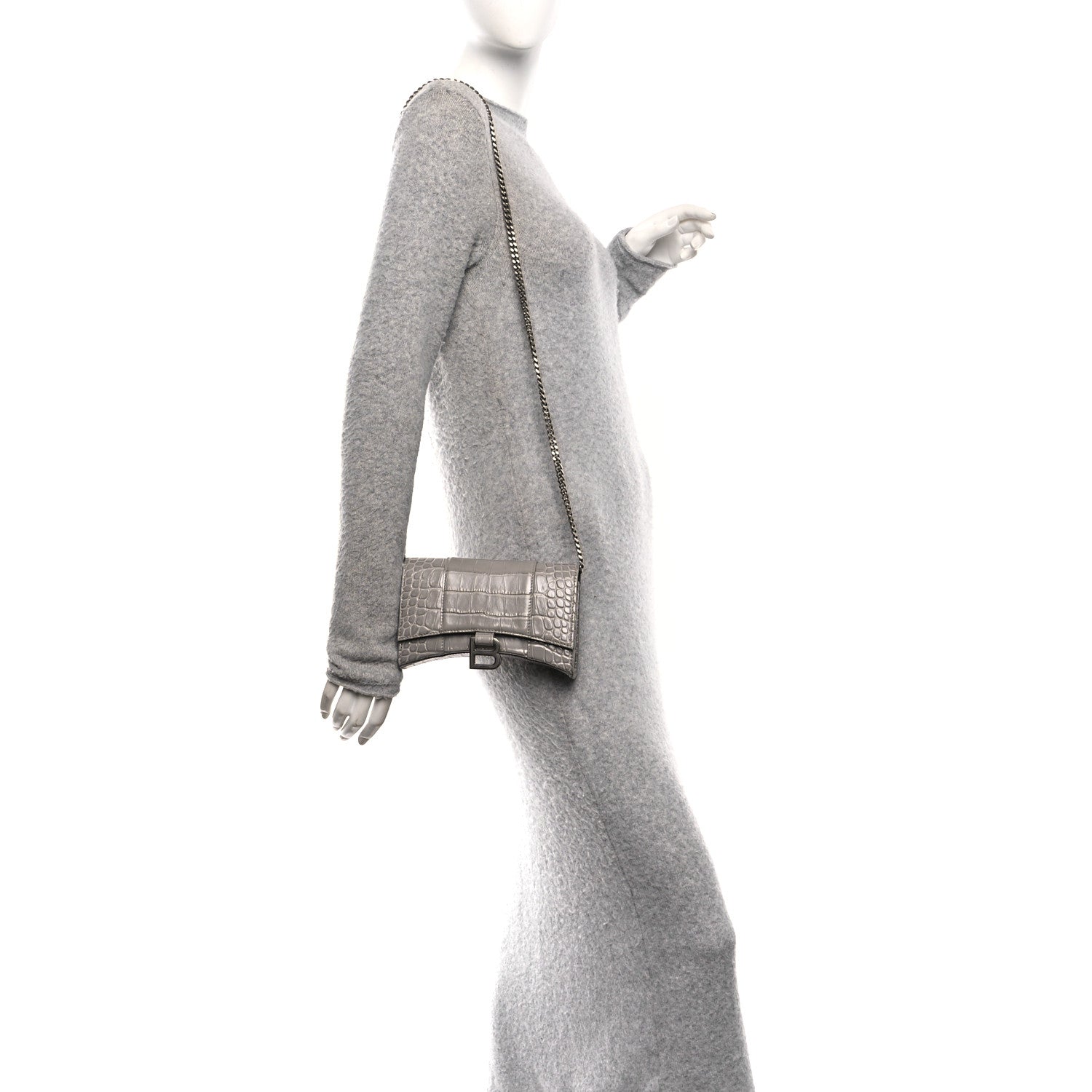 Balenciaga Shiny Calfskin Crocodile Embossed Hourglass Chain Bag Balenciaga Steel Grey 2 of 10
