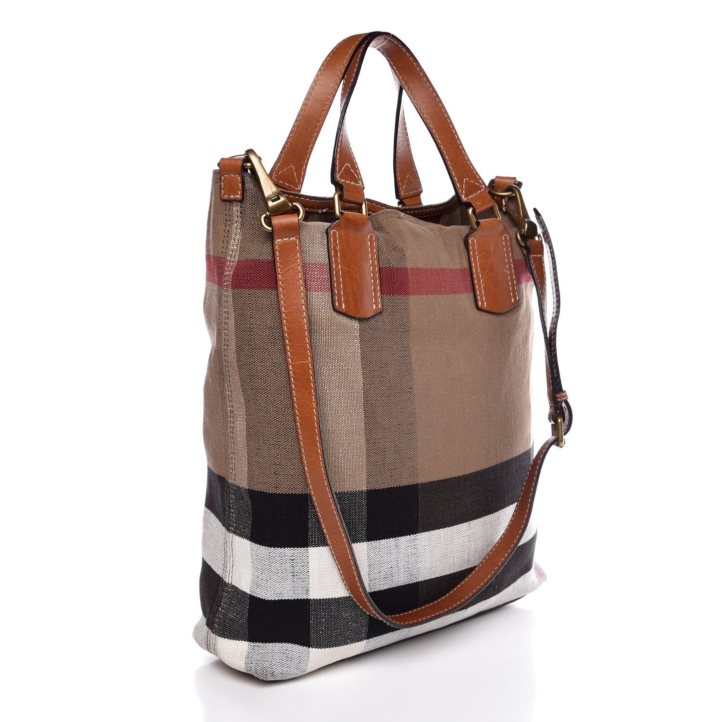 Canvas Mega Check Medium Tottenham Brit Tote Saddle Brown