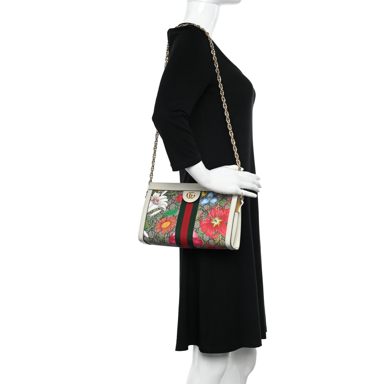 Gucci GG Supreme Monogram Flora Web Small Ophidia Chain Shoulder Bag White 2 of 11