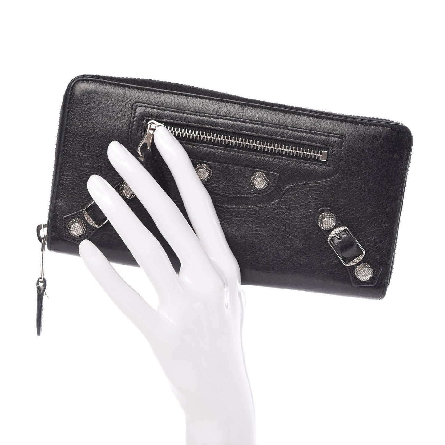 Agneau Giant 12 Silver Hardware Continental Zip Around Wallet Black
