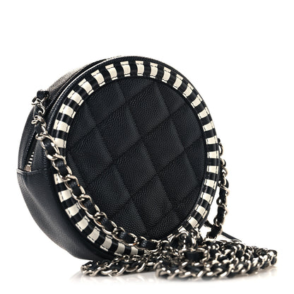 Chanel Caviar Quilted Filigree Round Clutch With Chain Black White 3 of 10