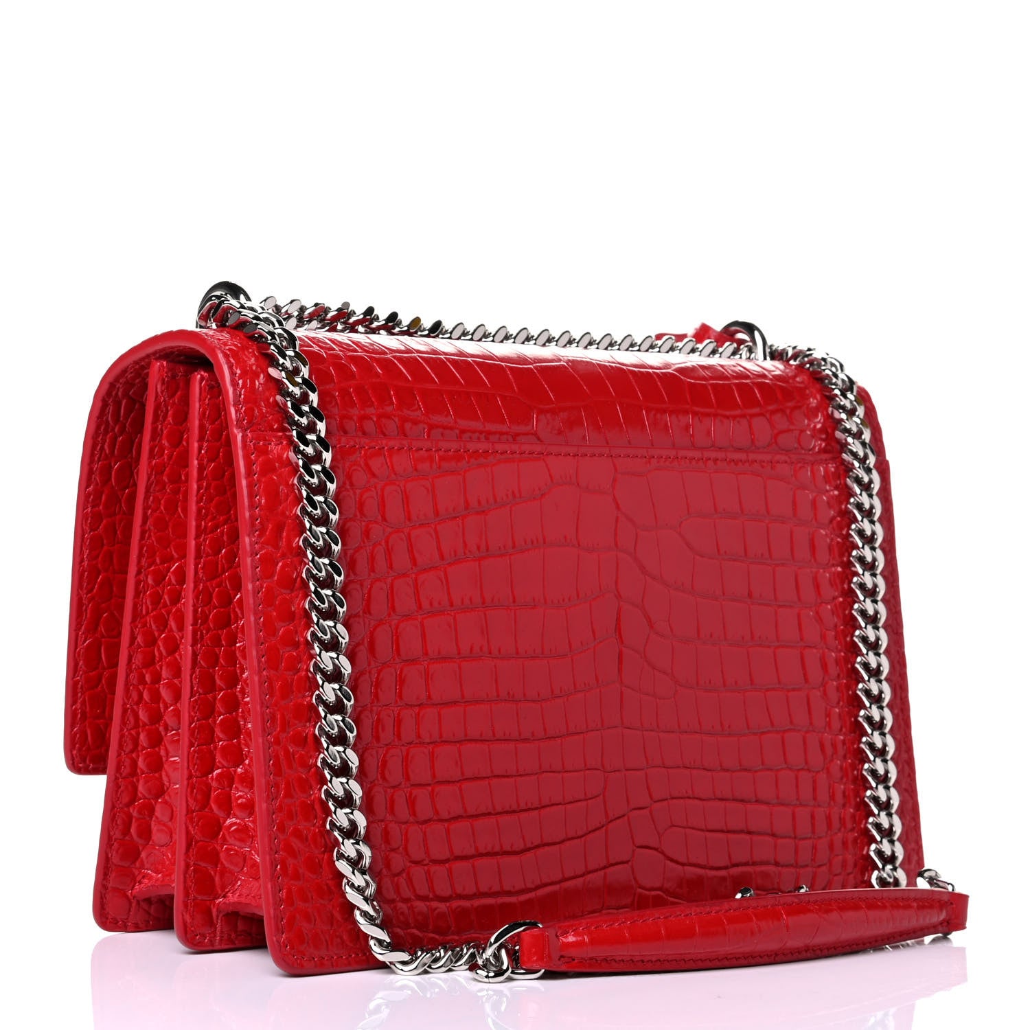Saint Laurent Calfskin Crocodile Embossed Medium Monogram Sunset Rouge Eros 2 of 5