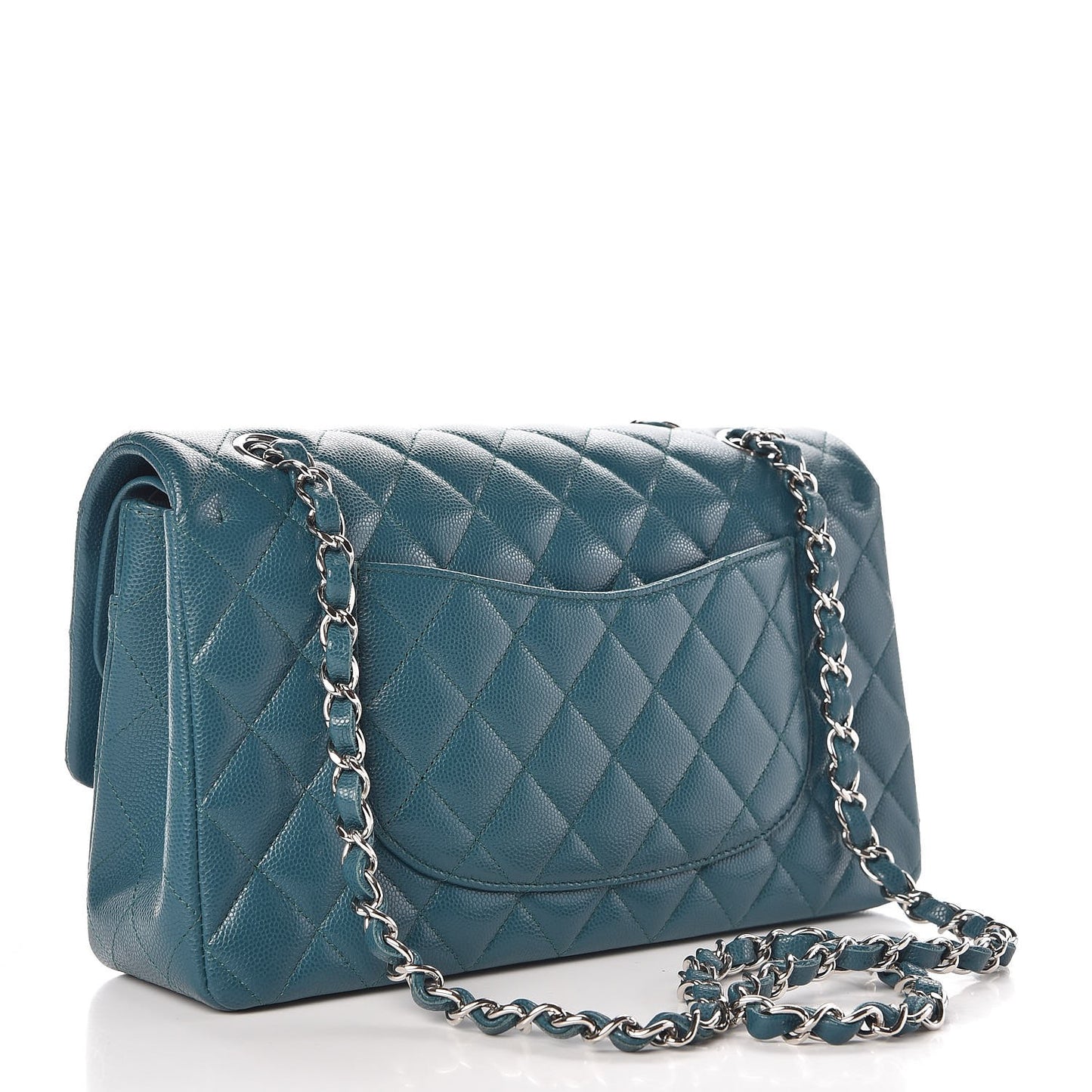 Caviar Quilted Medium Double Flap Dark Turquoise