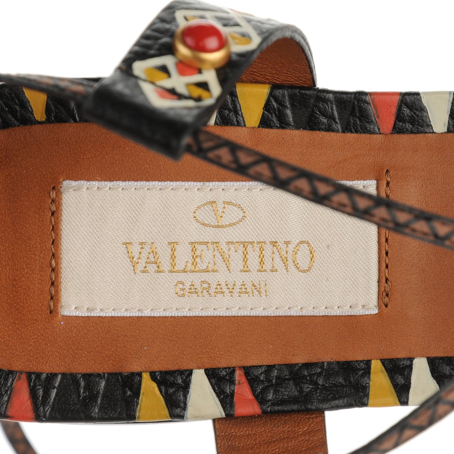 Calfskin Primitive Print Gladiator Sandals 36 Black Multi