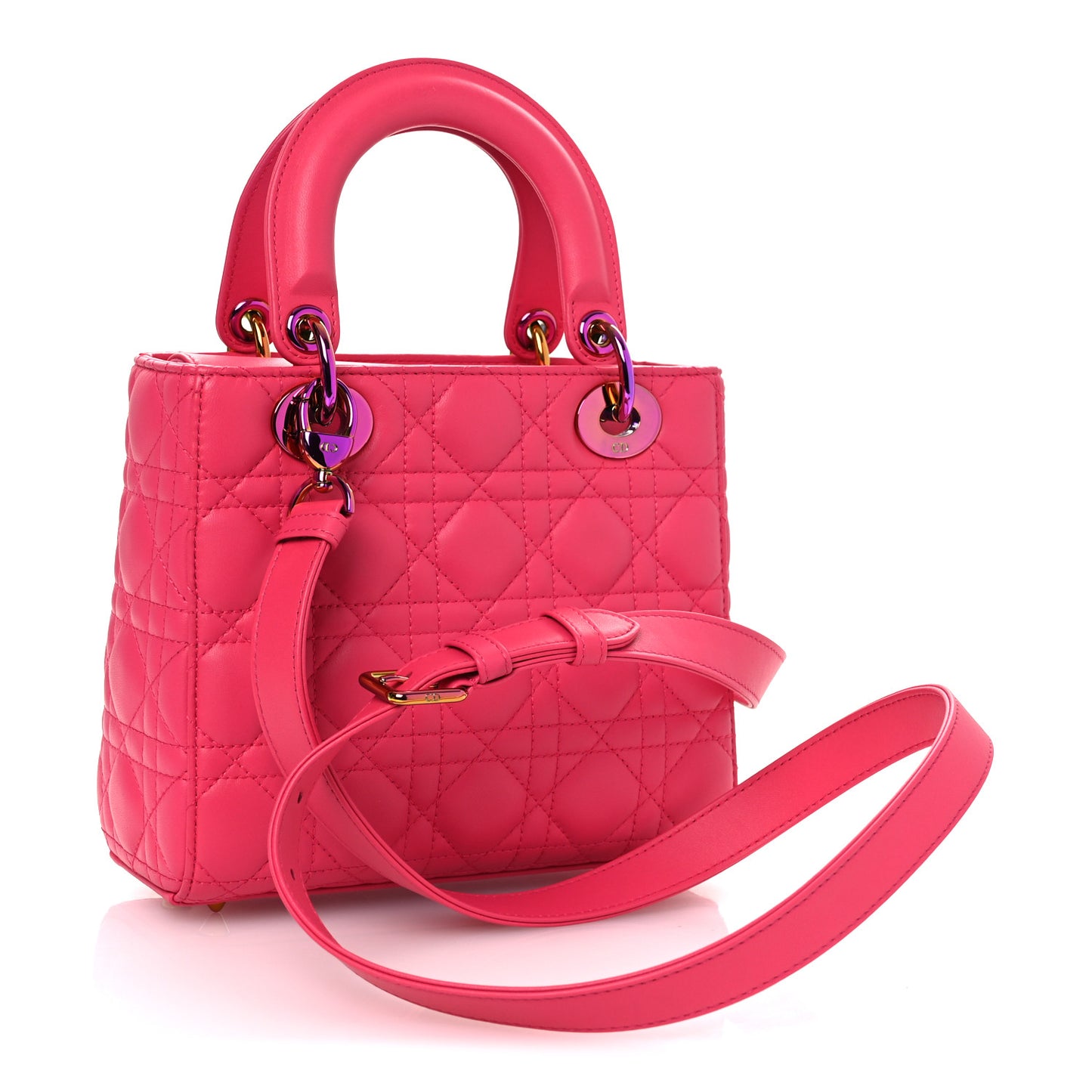 Lambskin Cannage Small Rainbow Lady Dior Pink