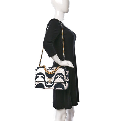 Chanel Fabric Printed Large Chanel 19 Flap Black Ecru 2 of 9