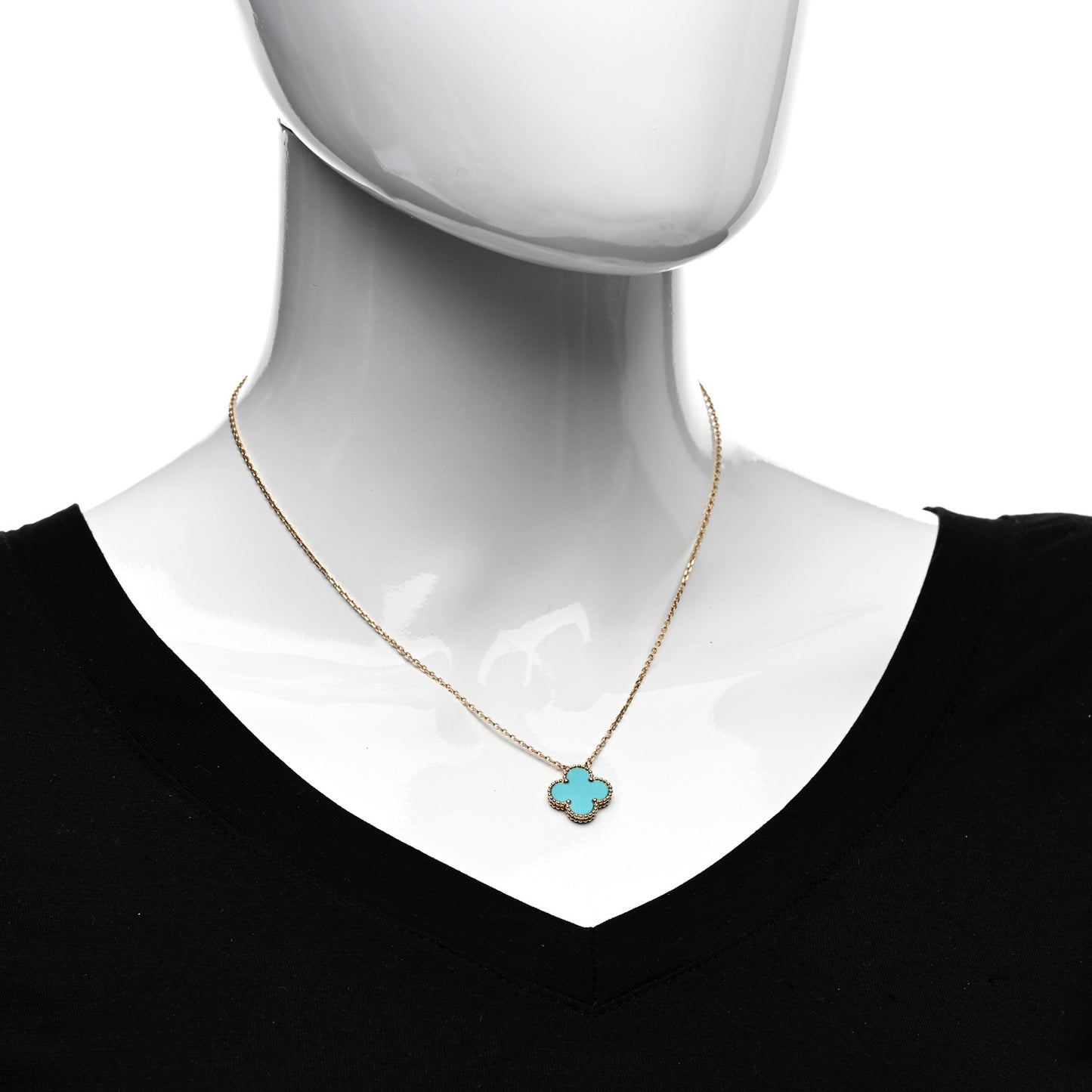 18K Yellow Gold Turquoise Vintage Alhambra Pendant Necklace