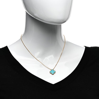 Van Cleef & Arpels 18K Yellow Gold Turquoise Vintage Alhambra Pendant Necklace 2 of 6