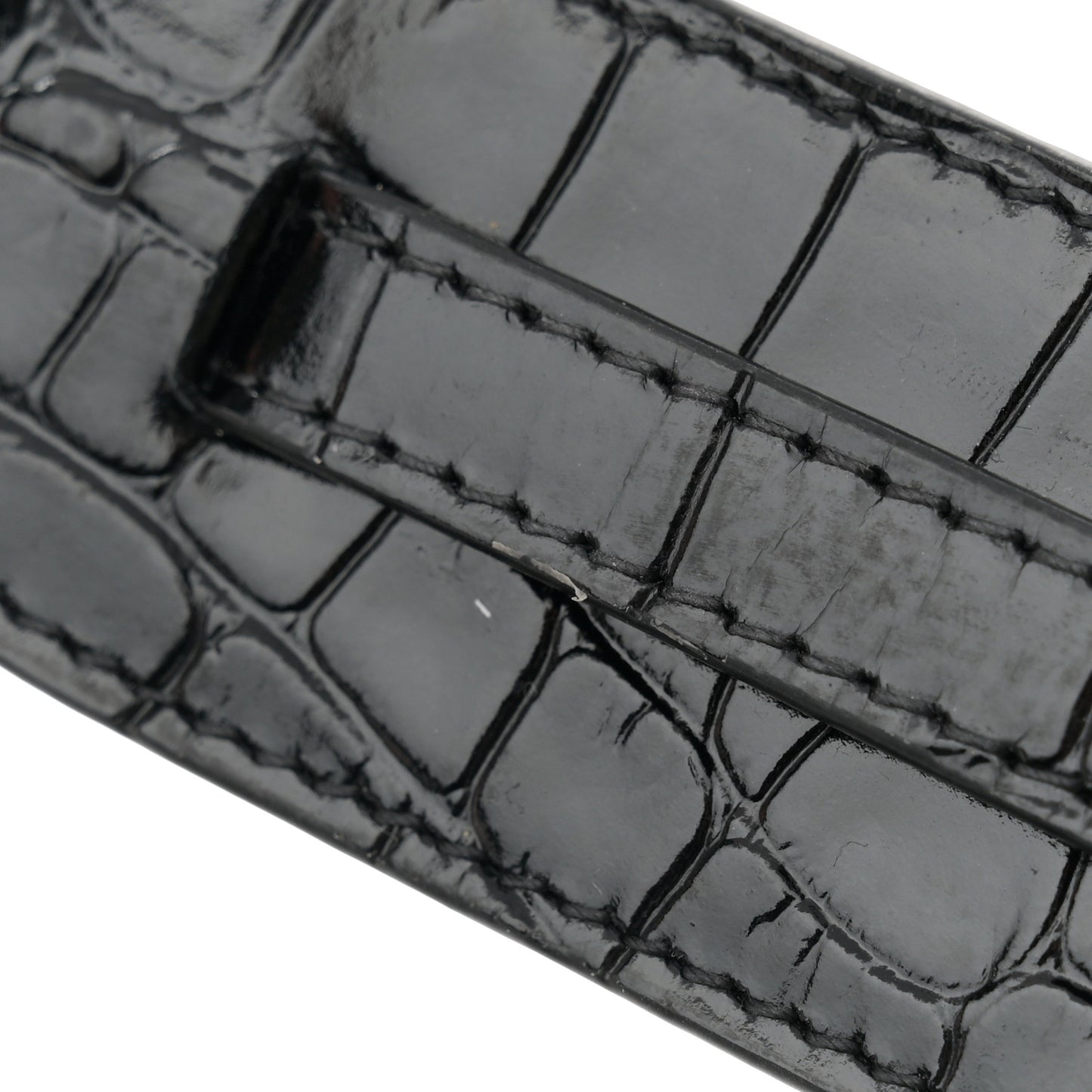 Shiny Supple Calfskin Crocodile Embossed Neo Classic Gold Hardware Nano City Crossbody Black