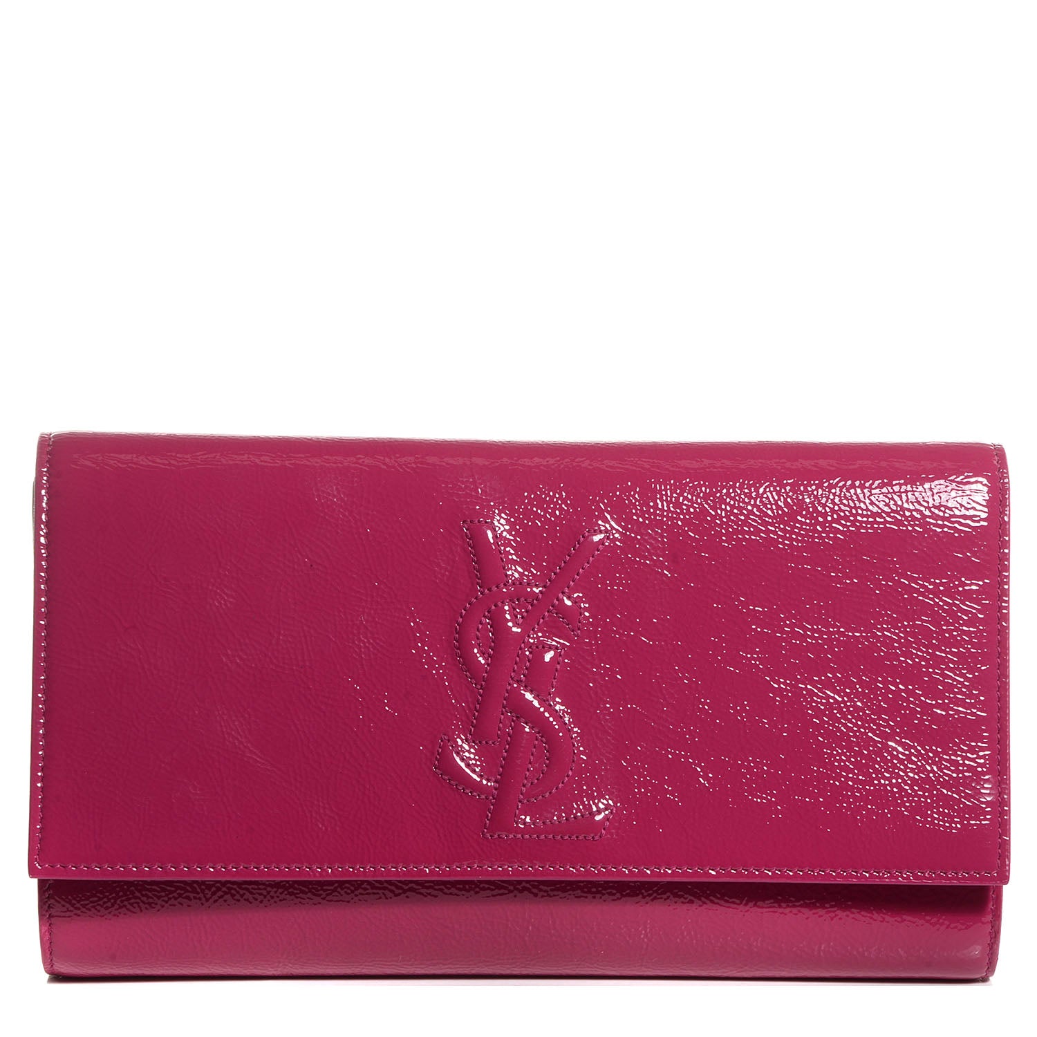 Saint Laurent Textured Patent Monogram Large Belle De Jour Clutch Fuchsia 1 of 7
