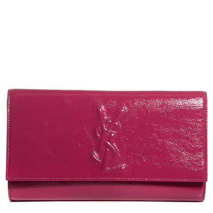 Saint Laurent Textured Patent Monogram Large Belle De Jour Clutch Fuchsia 1 of 7