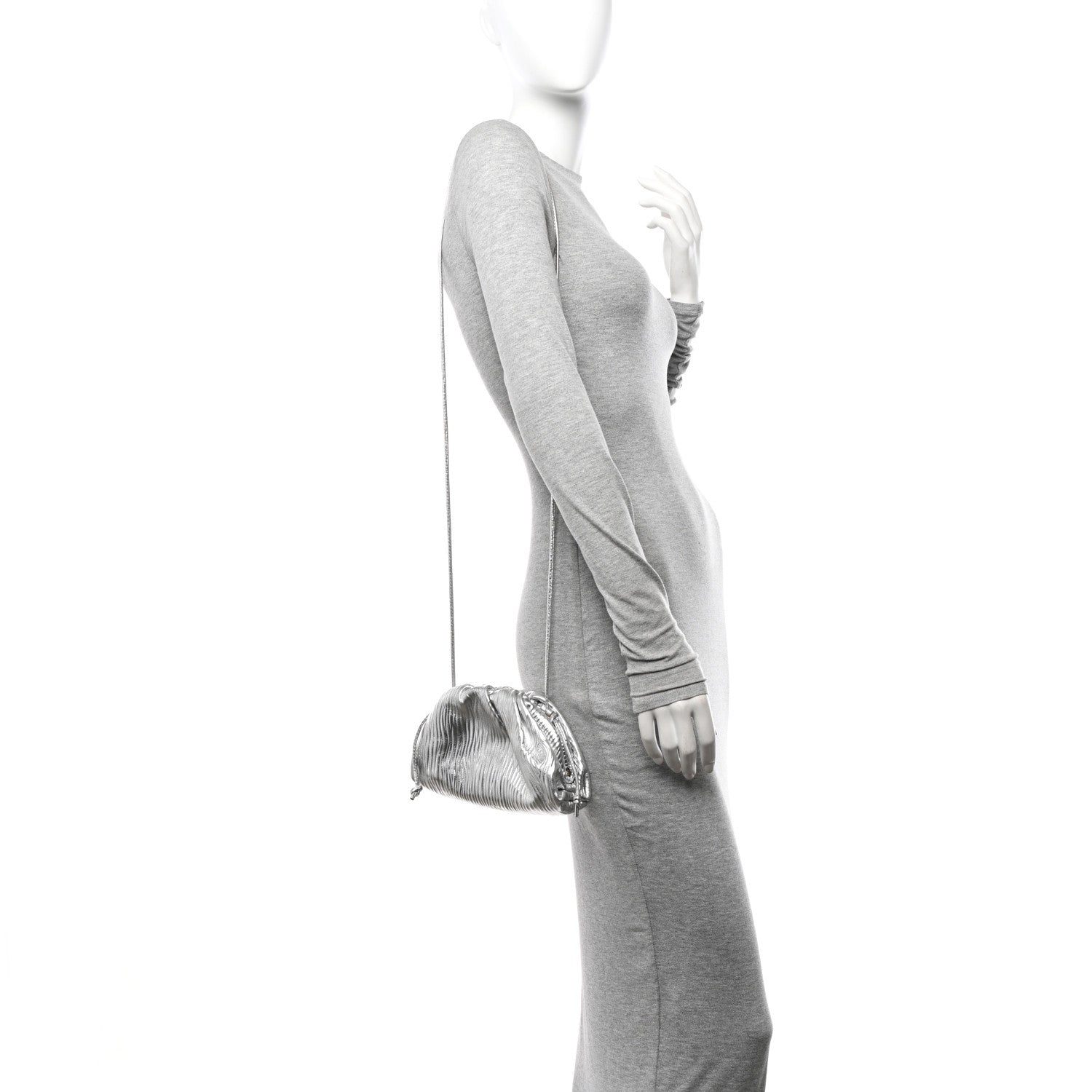 Bottega Veneta Metallic Bark Calfskin The Mini Pouch Silver 2 of 10