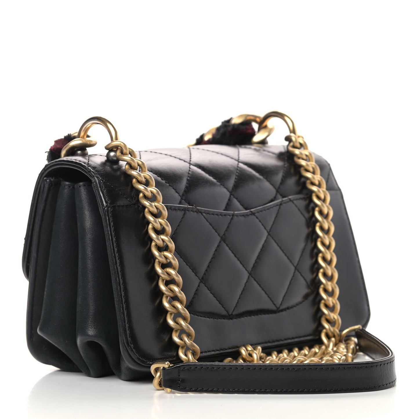 Iridescent Calfskin Quilted Mini Straight Lined Flap Black