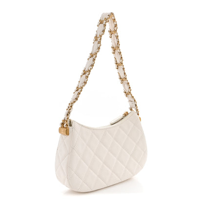 Chanel Crumpled Calfskin Quilted Braided CC Small Hobo White 3 of 11