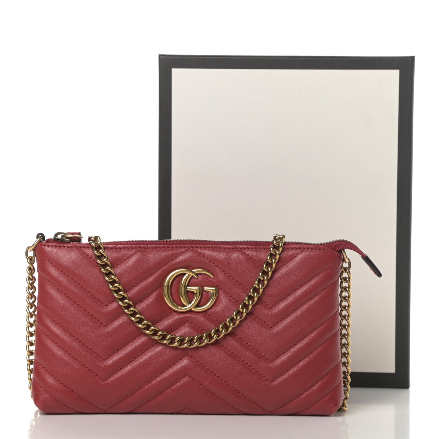 Calfskin Matelasse Mini GG Marmont Chain Bag Hibiscus Red