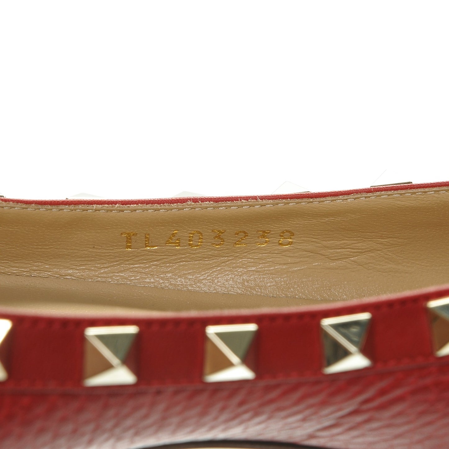 Pebbled Calfskin Rockstud Ballerina Flats 38 Red