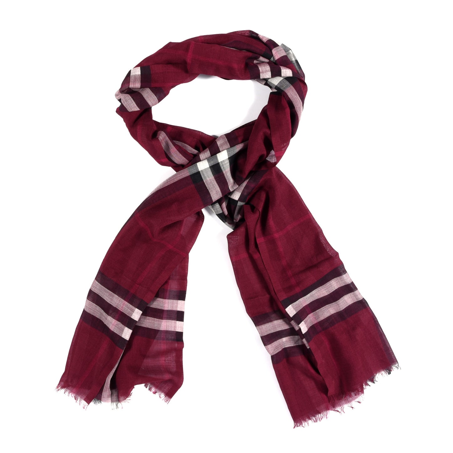 Wool Silk Gauze Giant Check Scarf Plum