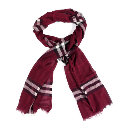 Burberry Wool Silk Gauze Giant Check Scarf Plum 1 of 3