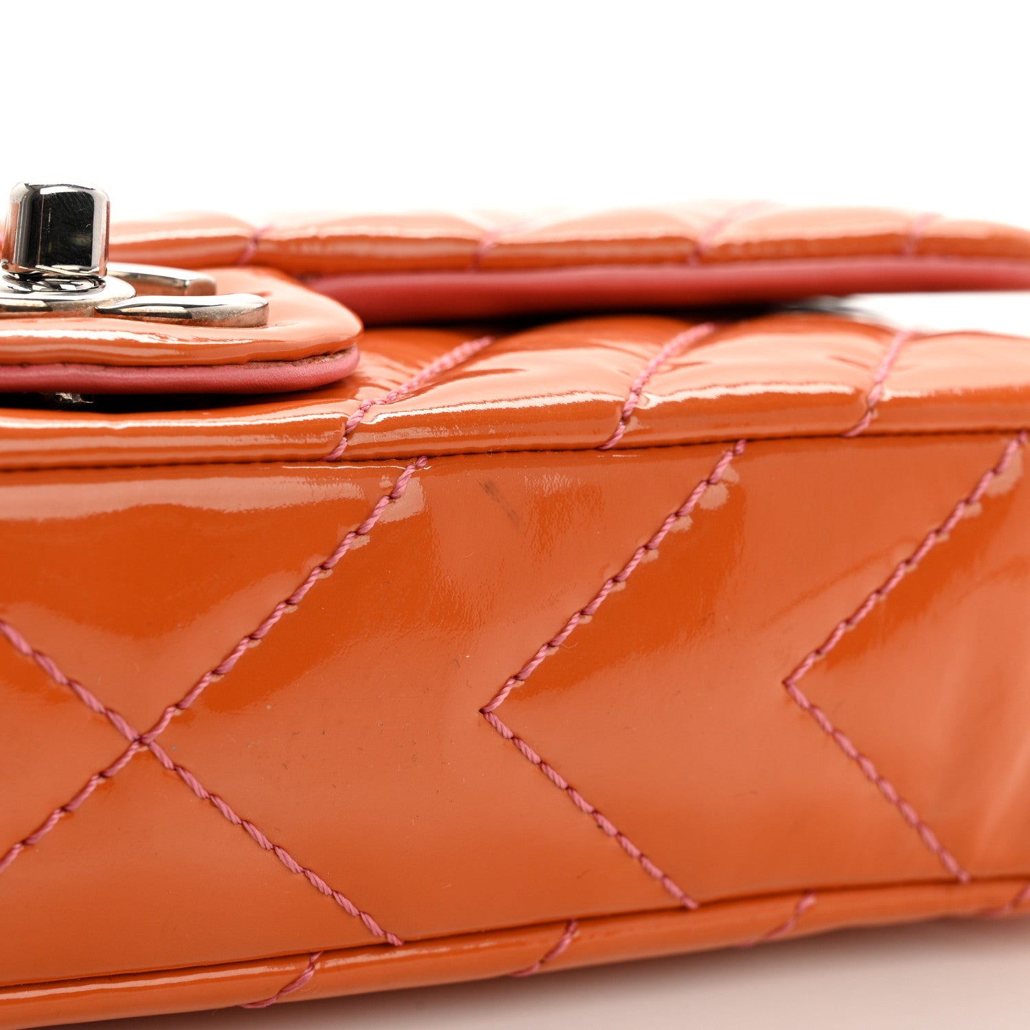 Chanel Patent Calfskin Chevron Quilted East West Flap Orange Pink 11 of 11