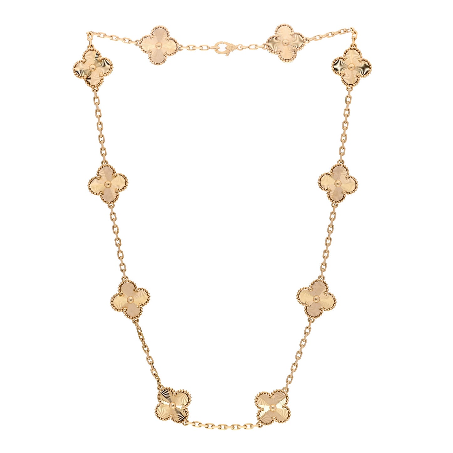 18K Yellow Gold 10 Motifs Guilloche Vintage Alhambra Necklace