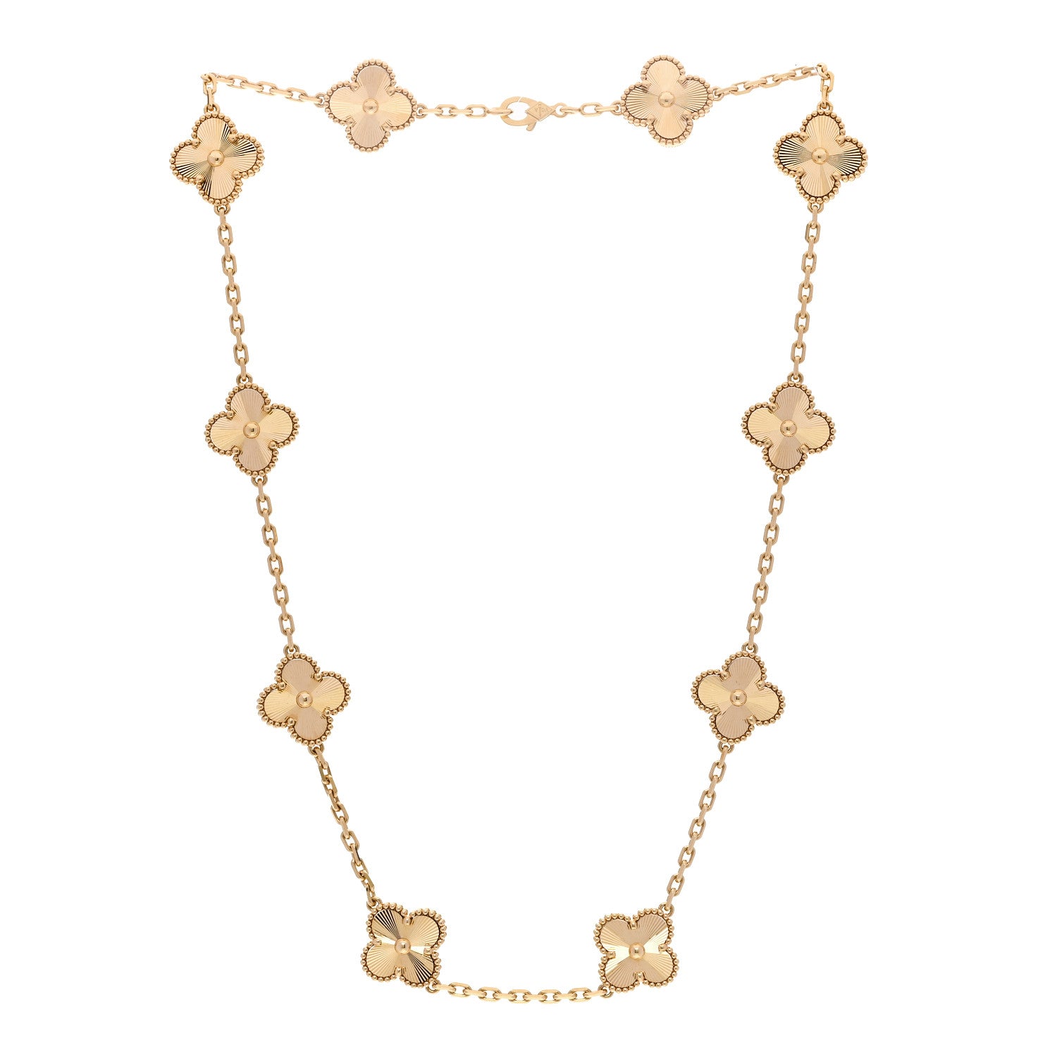 Van Cleef & Arpels 18K Yellow Gold 10 Motifs Guilloche Vintage Alhambra Necklace 3 of 6