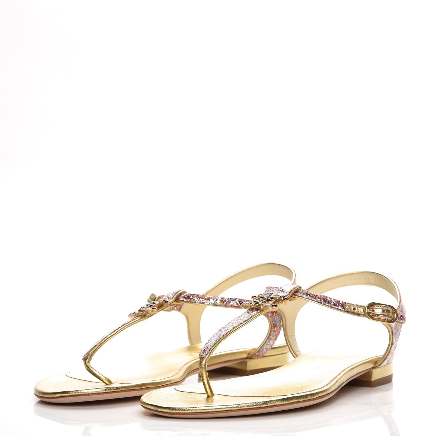 Metallic Lambskin Glitter Gripoix CC Sandals 38 Gold