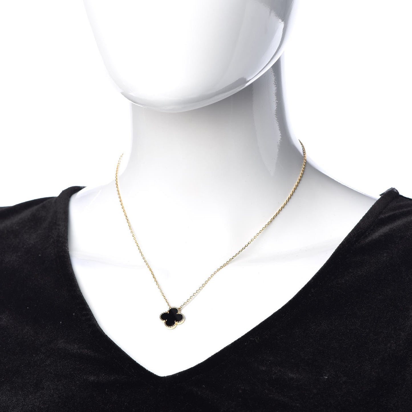 18K Yellow Gold Black Onyx Vintage Alhambra Pendant Necklace