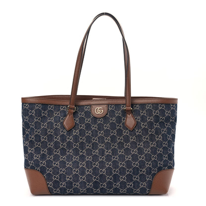 Gucci New Denim GG Monogram Medium Ophidia Shopping Tote Blue Tea Cuir 1 of 9