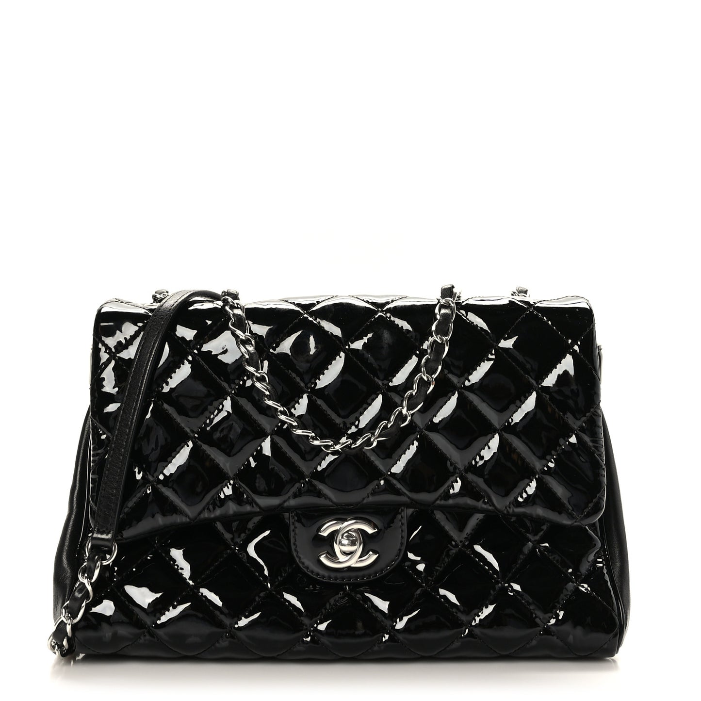 Patent Quilted Medium Rock In Rome Single Flap Black