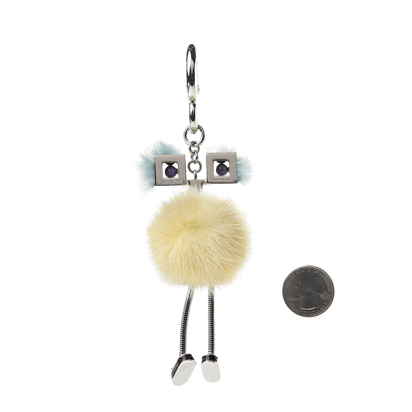 Metal Mink Fur Hypnoteyes Chick Pom Pom Bag Charm Palladium Tourmaline Pineapple