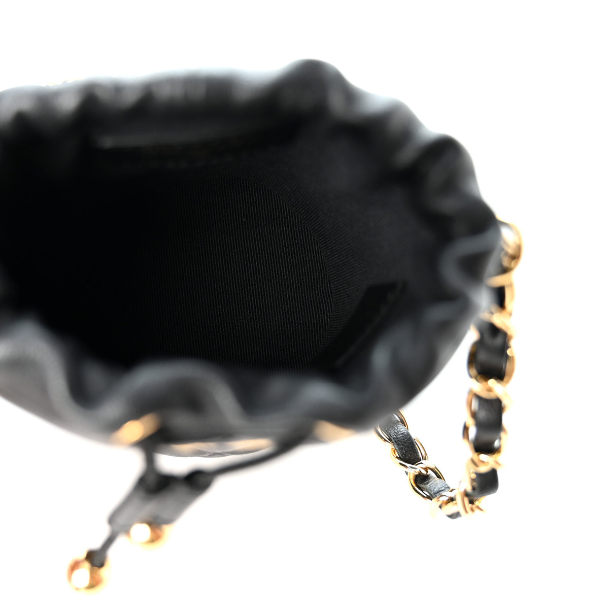 Calfskin Quilted Mini Drawstring Bucket Bag Black