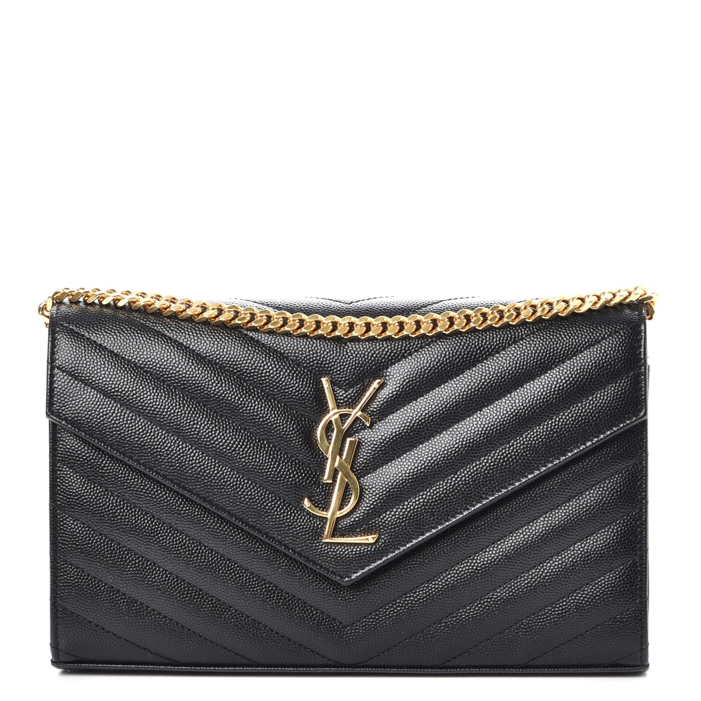 Grain De Poudre Matelasse Chevron Monogram Chain Wallet Black
