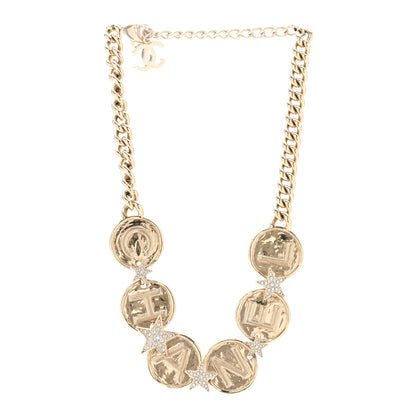 Chanel Metal Crystal Textured CC Logo Star Chain Choker Necklace Gold 3 of 5