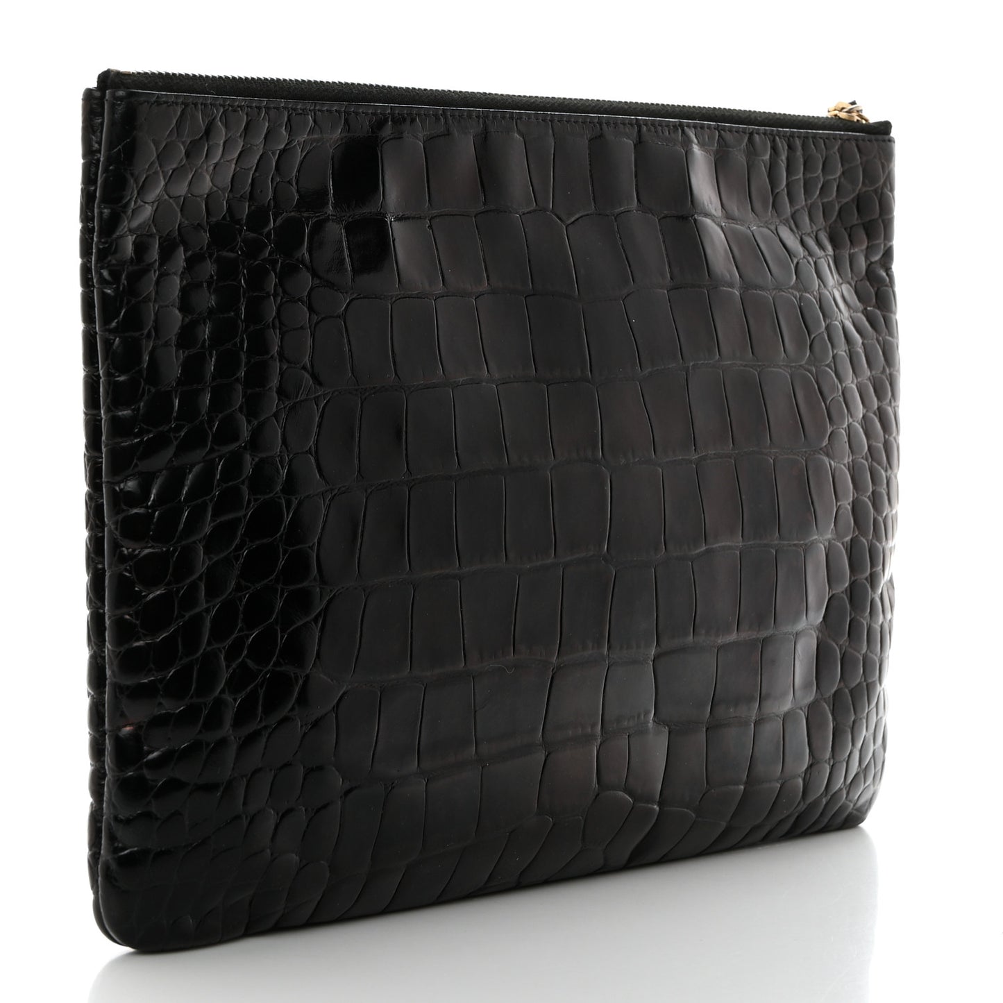 Calfskin Crocodile Embossed Cocodile Medium Cosmetic Case Black Gold