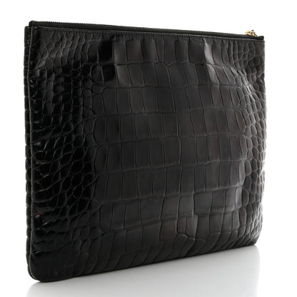 Chanel Calfskin Crocodile Embossed Cocodile Medium Cosmetic Case Black Gold 3 of 7