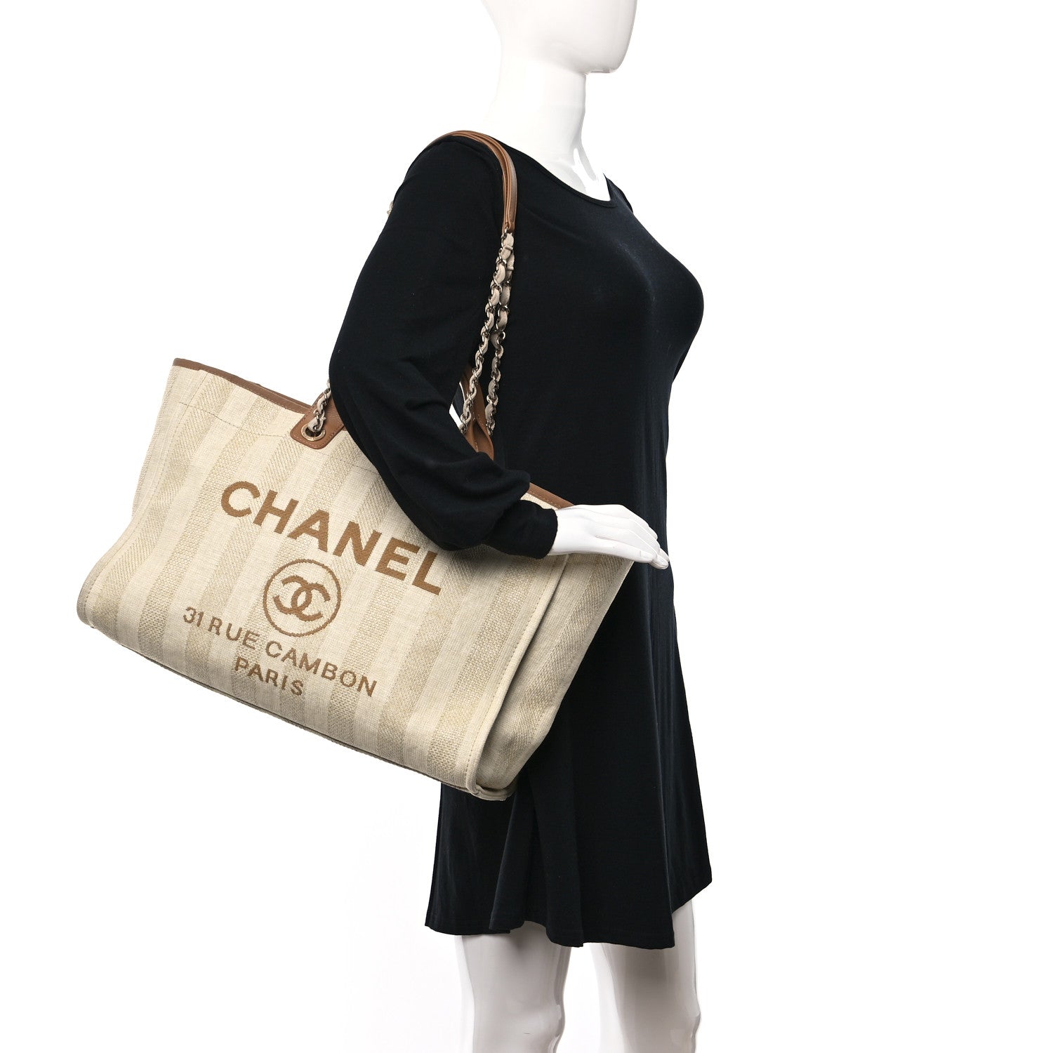 Chanel Straw Raffia Calfskin Striped Large Deauville Tote Beige 2 of 11
