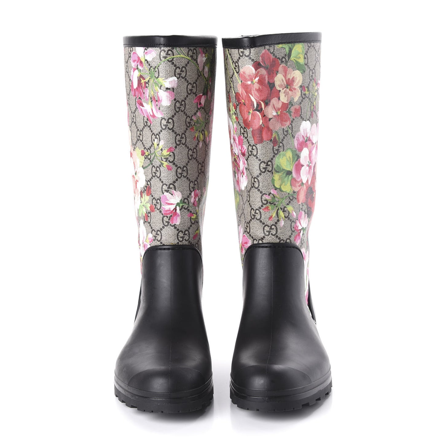 GG Supreme Monogram Blooms Flat Rubber Boots 39 Beige Multicolor