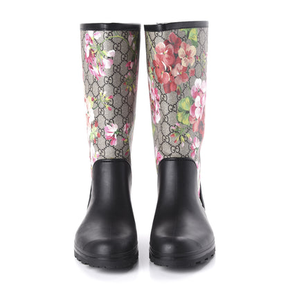 Gucci GG Supreme Monogram Blooms Flat Rubber Boots 39 Beige Multicolor 2 of 8