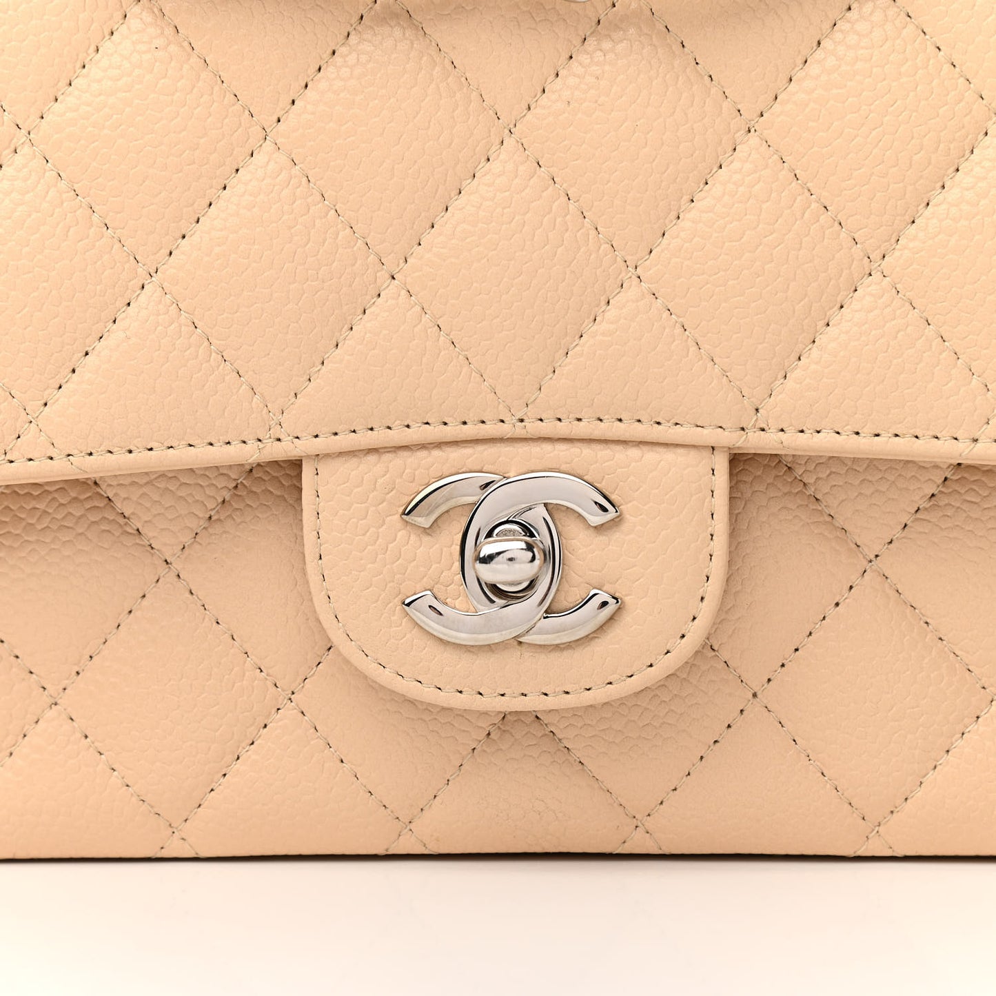 Caviar Quilted Medium Double Flap Light Beige