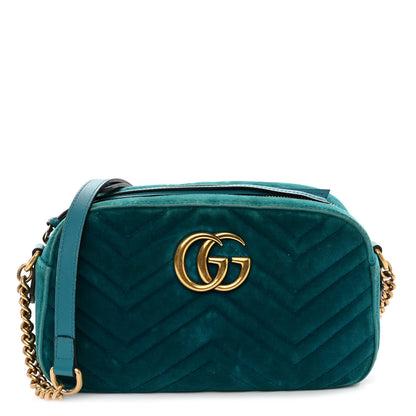 Gucci Velvet Matelasse Small GG Marmont Chain Shoulder Bag Pavone Cyan 1 of 13