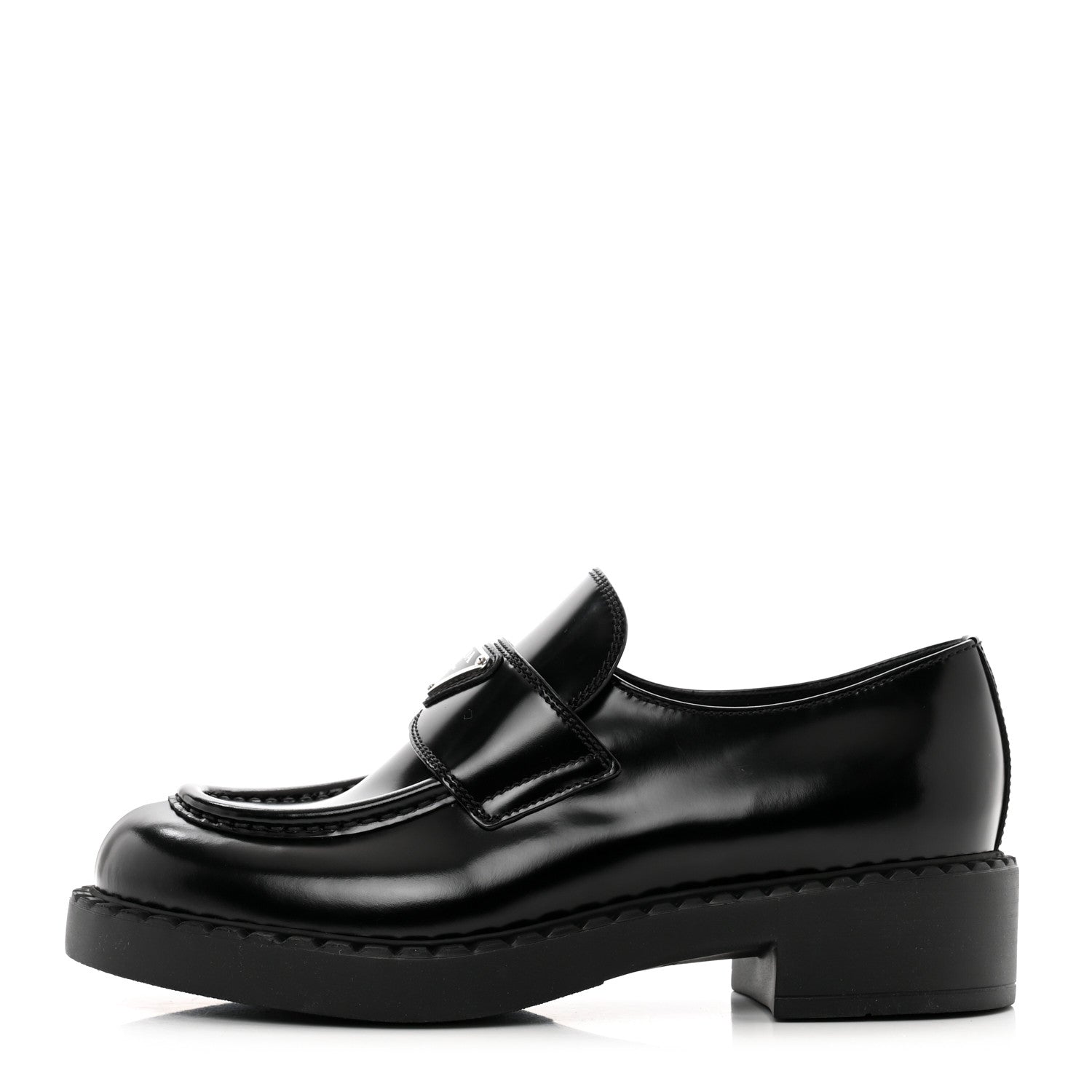 Prada Spazzolato Metal Triangle Logo 50mm Loafers 38 Black 1 of 8