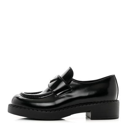 Prada Spazzolato Metal Triangle Logo 50mm Loafers 38 Black 1 of 8
