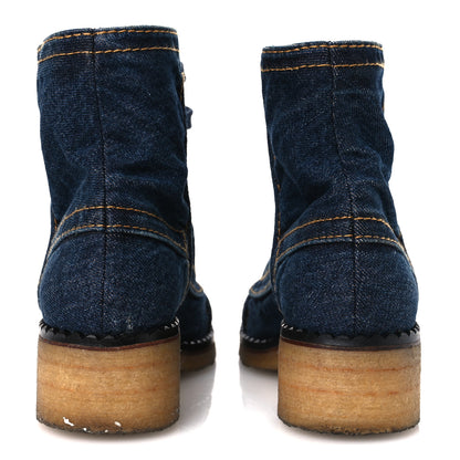 Chanel Denim Lace Up Boots 36.5 Navy Blue 6 of 11