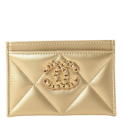Chanel Metallic Goatskin Quilted Chanel 19 Card Holder Gold 1 of 10