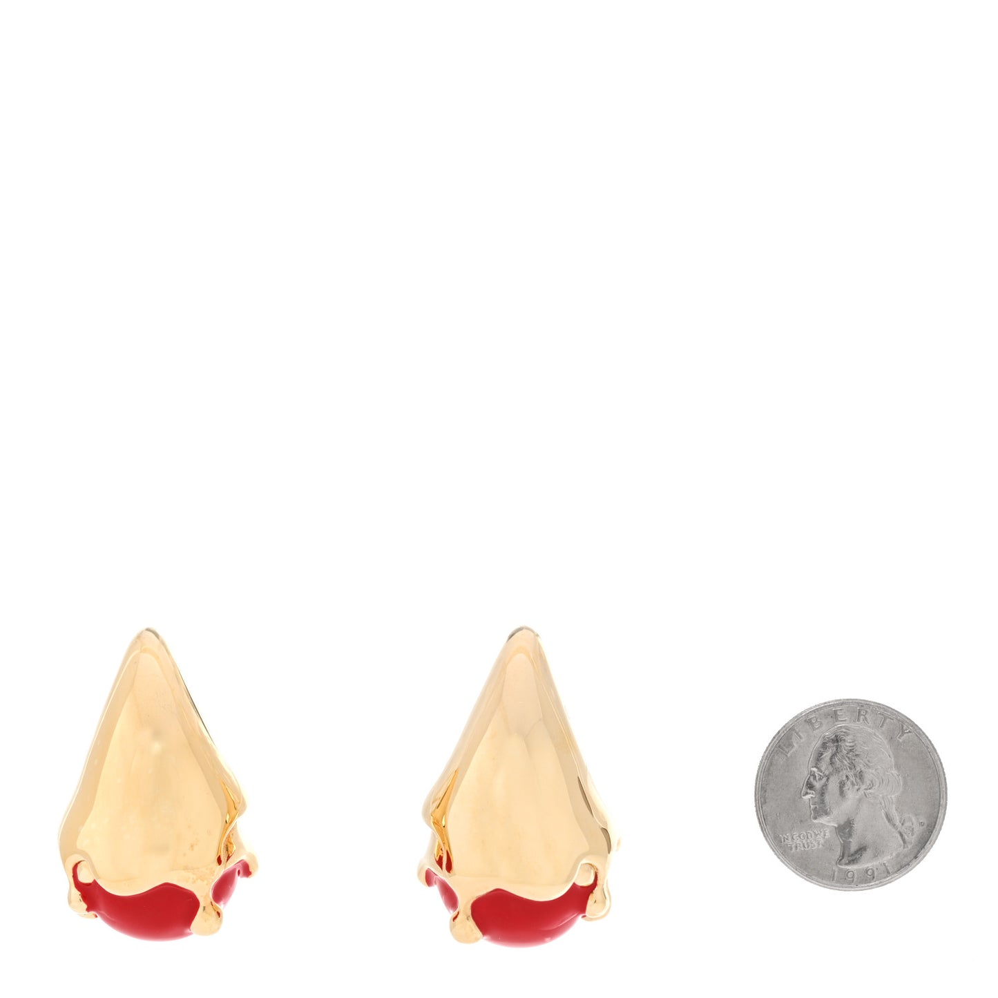 18K Yellow Gold Sterling Silver Enamel Medium Drop Earrings Chili Red Gold