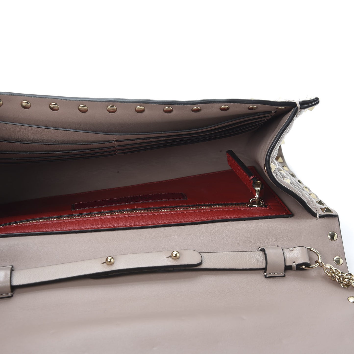 Lambskin Rockstud Spike Wallet on Chain Poudre