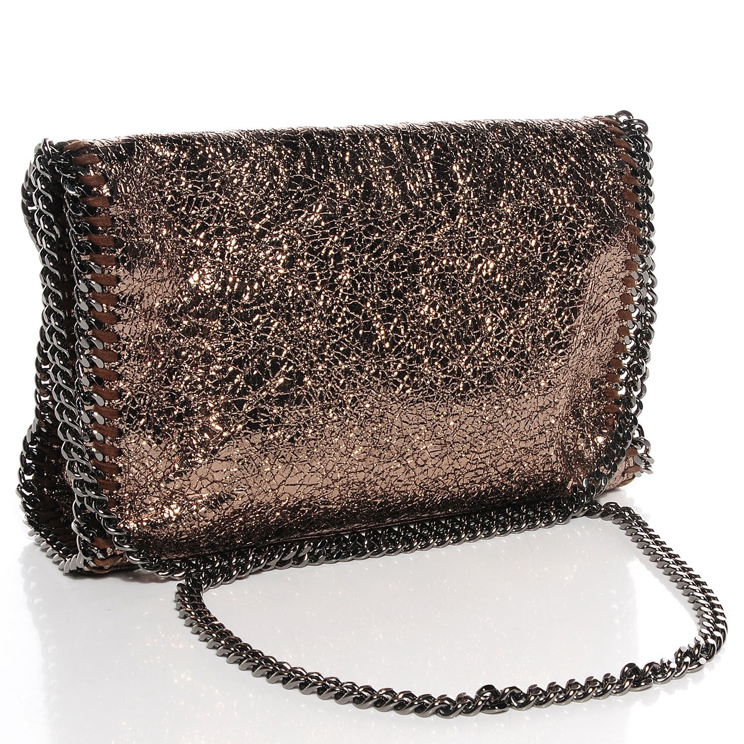 Stella McCartney Metallic Crackle Faux Leather Mini Falabella Rose Gold 3 of 8