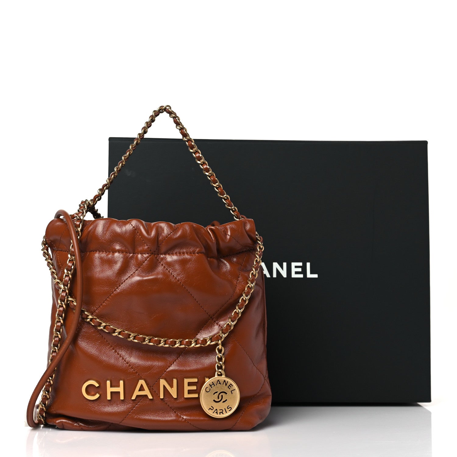 Chanel Shiny Calfskin Quilted Mini Chanel 22 Light Brown 10 of 10